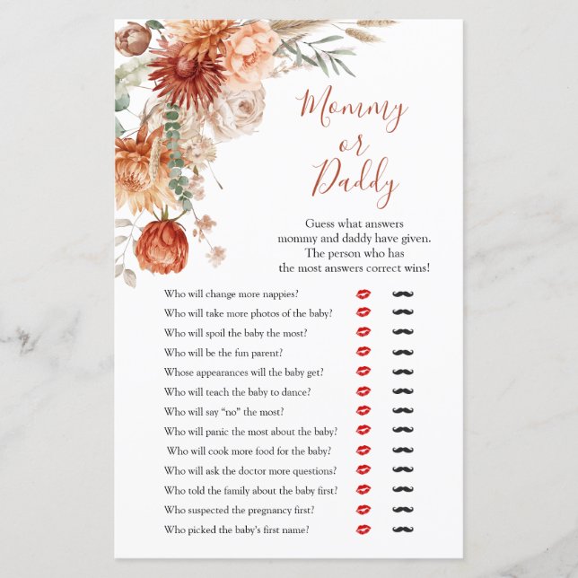 Wildflower Fall in Love Baby Shower Mommy or Daddy (正面)