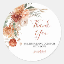 Wildflower Fall in Love Baby Shower Thank You ラウンドシール