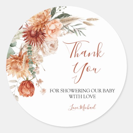 Wildflower Fall in Love Baby Shower Thank You ラウンドシール (正面)