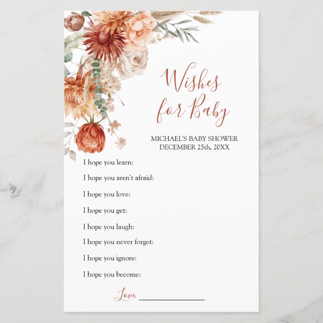 Wildflower Fall in Love Baby Shower Wish for Baby (正面)