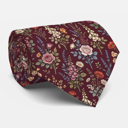 Wildflower Faux Silk | イングリッシュガーデンの紳士用 ネクタイ (ロール)