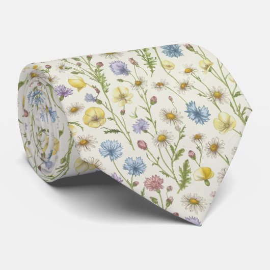 Wildflower Field Floral Pattern ネクタイ (ロール)