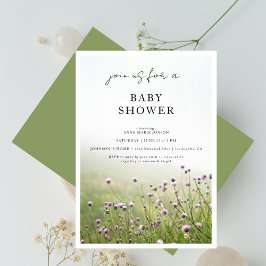 Wildflower Field Sage Green  Baby Shower 招待状
