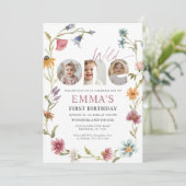 Wildflower First Birthday Photo Invitation 招待状 (スタンド正面)