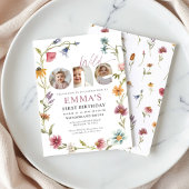Wildflower First Birthday Photo Invitation 招待状