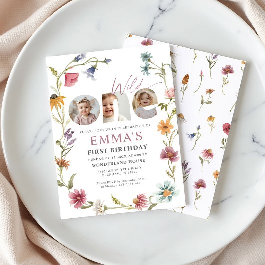 Wildflower First Birthday Photo Invitation 招待状