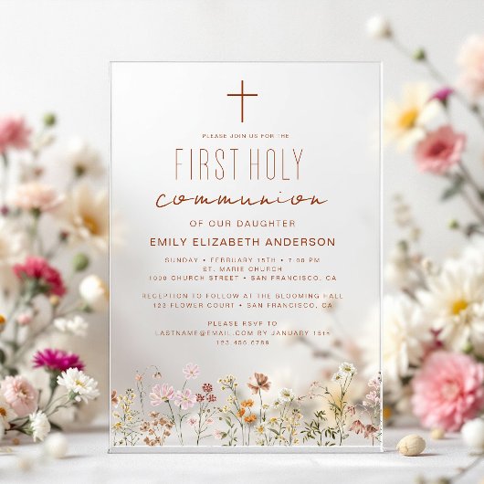 Wildflower First Holy Communion In Bloom アクリル招待状
