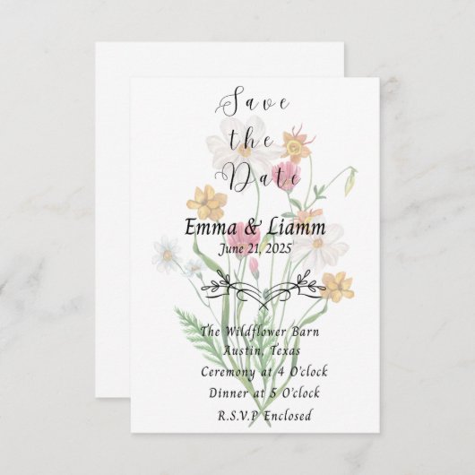 Wildflower Fling Save The Date Card 招待状 (正面/裏面)