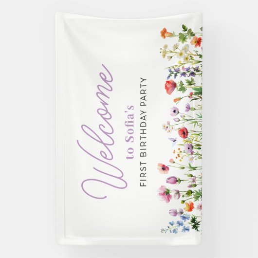 Wildflower Floral 1st Birthday Welcome 横断幕 (縦)