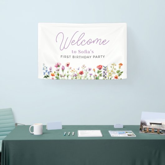 Wildflower Floral 1st Birthday Welcome 横断幕 (トレードショー)