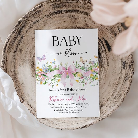 Wildflower Floral Baby in Bloom Bow ベビーシャワー 招待状