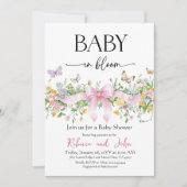 Wildflower Floral Baby in Bloom Bow ベビーシャワー 招待状 (正面)
