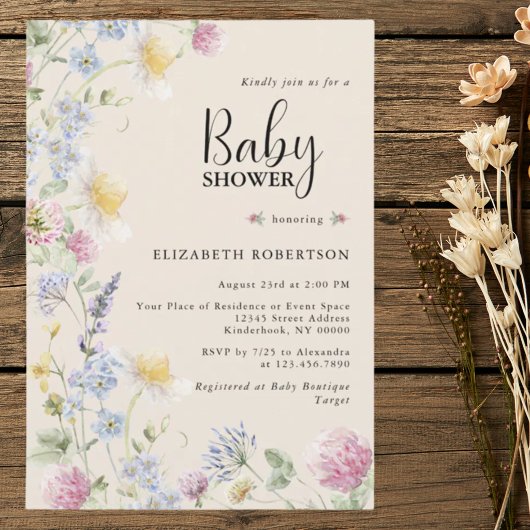Wildflower Floral Baby Shower Invitation 招待状