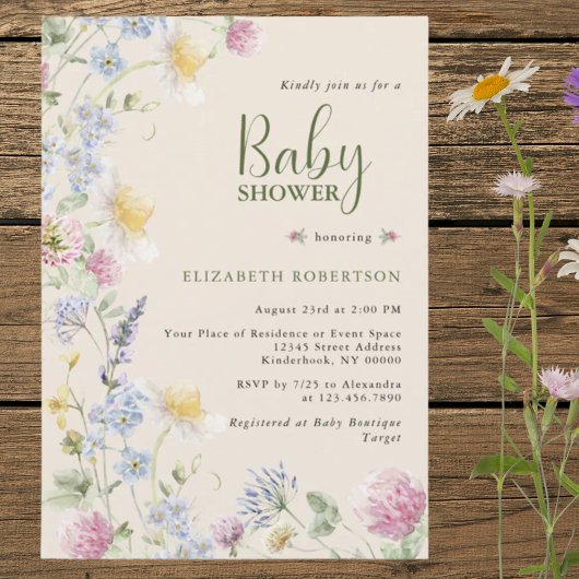 Wildflower Floral Baby Shower Invitation 招待状