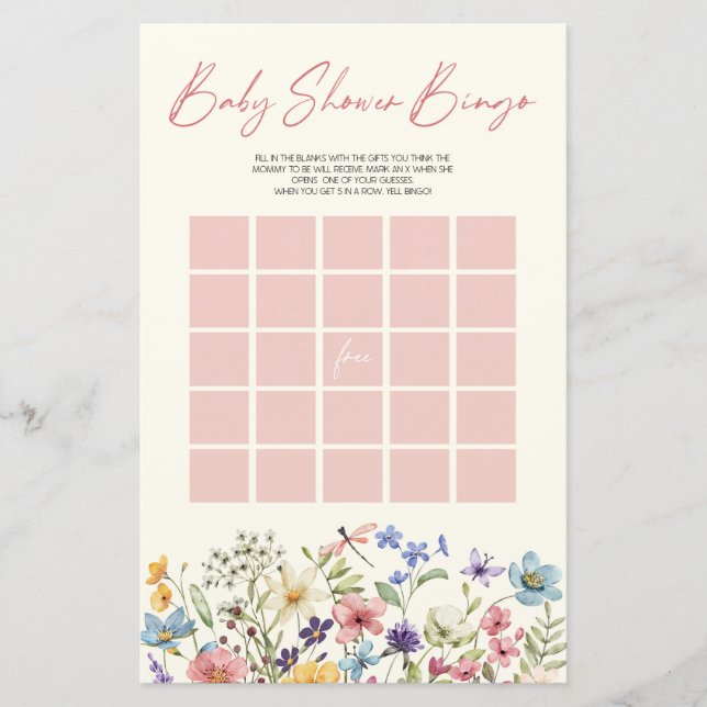 Wildflower Floral Bingo Baby Shower Game (正面)
