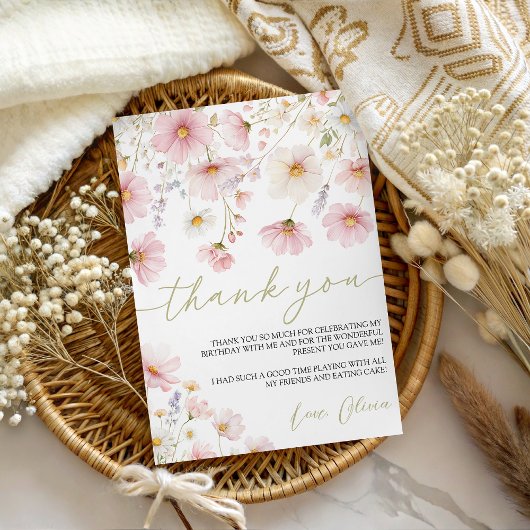 Wildflower Floral Birthday Thank You Card 招待状