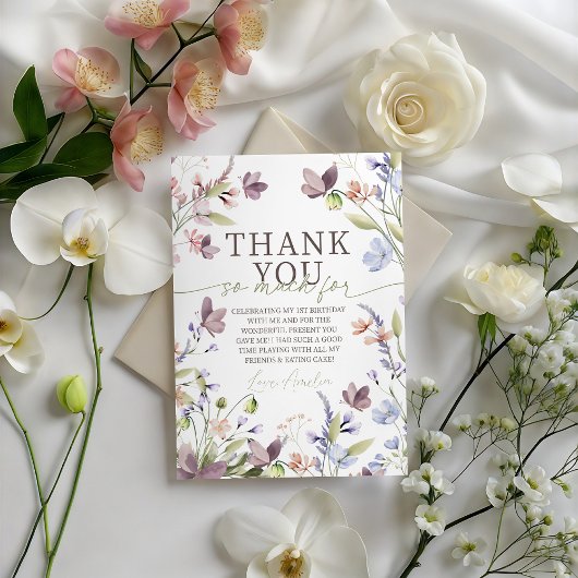 Wildflower Floral Birthday Thank You Card 招待状