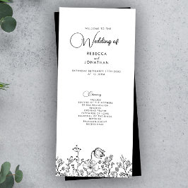 Wildflower Floral Black White Wedding Program
