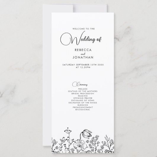 Wildflower Floral Black White Wedding Program (正面)