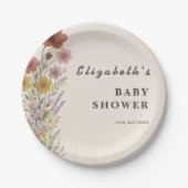 Wildflower Floral Boho ベビーシャワー ペーパープレート (正面)