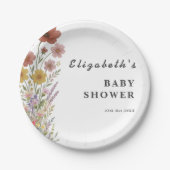 Wildflower Floral Boho ベビーシャワー ペーパープレート (正面)