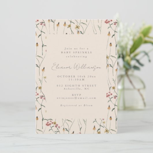 Wildflower Floral Boho Fall Baby Sprinkle Shower 招待状 (スタンド正面)