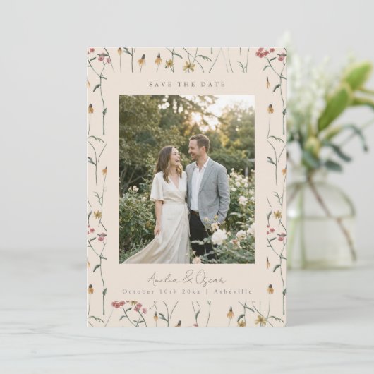 Wildflower Floral Boho Fall Meadow Wedding Photo セーブザデート (スタンド正面)