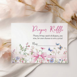 Wildflower Floral Bow Baby Shower Diaper Raffle エンクロージャーカード