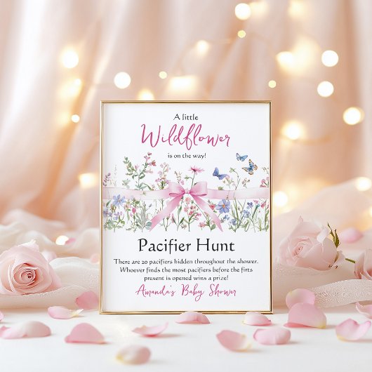 Wildflower Floral Bow Baby Shower Pacifier Hunt ポスター