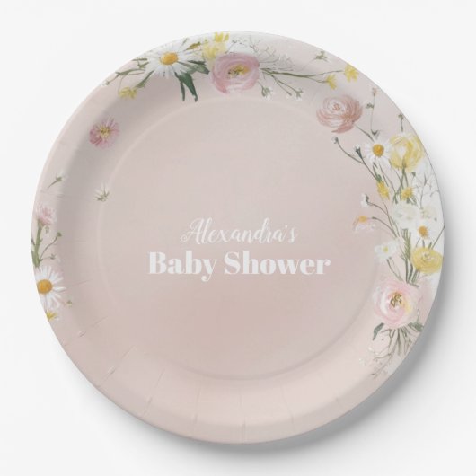 Wildflower Floral Frame Baby Shower ペーパープレート (正面)