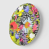 Wildflower Floral Garden on Geometric Pattern ラージ壁時計 (傾斜)