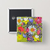 Wildflower Floral Garden on Geometric Pattern 缶バッジ (正面&裏面)