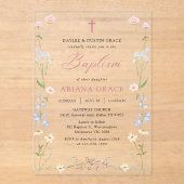 Wildflower Floral Girl Baptism アクリル招待状 (正面)