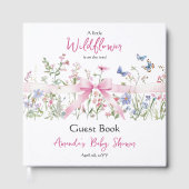 Wildflower Floral Girl Pink Bow Baby Shower ゲストブック (正面)