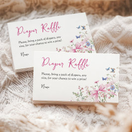 Wildflower Floral Girl Pink Bow Baby Shower Diaper エンクロージャーカード