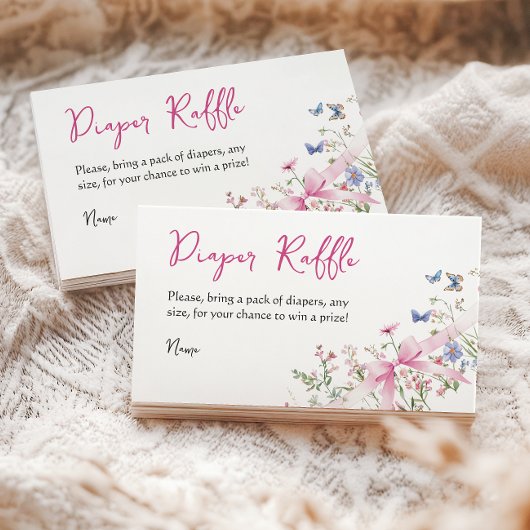 Wildflower Floral Girl Pink Bow Baby Shower Diaper エンクロージャーカード