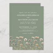 Wildflower Floral Green Wedding 招待状 (正面/裏面)