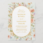 Wildflower Floral Meadow Gold Frame Wedding 招待状 (正面)