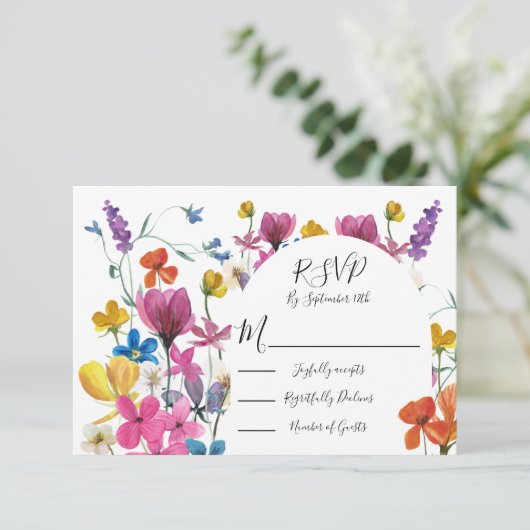 Wildflower Floral Meadow response cards RSVP (スタンド正面)