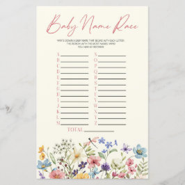 Wildflower Floral Name Race Baby Shower Game