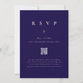 Wildflower Floral Navy Blue Pink Wedding QR Code 招待状 (裏面)