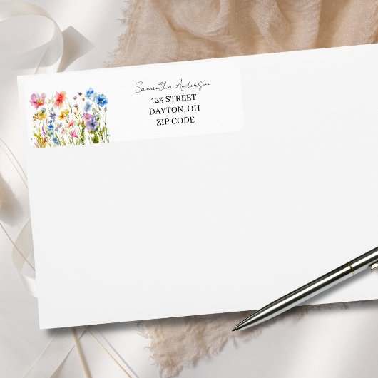 Wildflower Floral Personalized Return Address ラベル