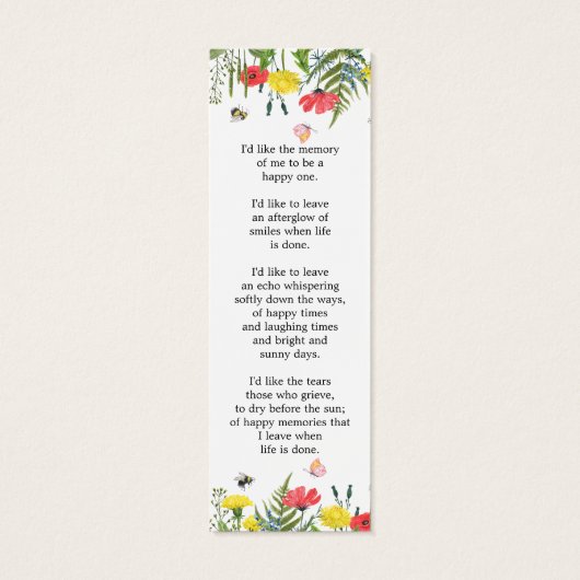Wildflower Floral Photo Funeral Memorial Bookmark (裏面)