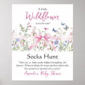 Wildflower Floral Pink Bow Baby Shower Socks Hunt ポスター (正面)