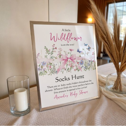 Wildflower Floral Pink Bow Baby Shower Socks Hunt ポスター