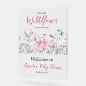 Wildflower Floral Pink Bow Baby Shower Welcome アクリルサイン (傾斜)