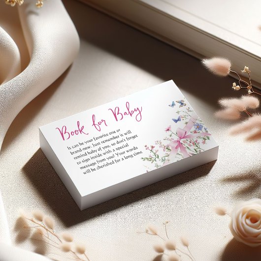 Wildflower Floral Pink Bow Book for Baby Shower エンクロージャーカード