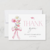 Wildflower Floral Pink Bow Graduation サンキューカード (正面)