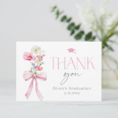 Wildflower Floral Pink Bow Graduation サンキューカード (スタンド正面)