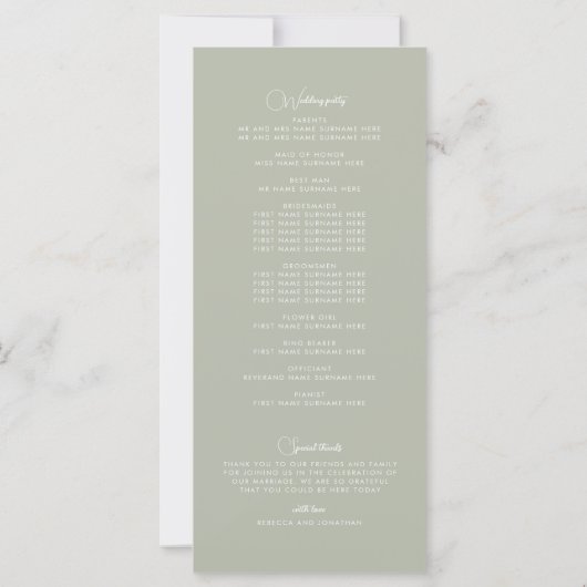 Wildflower Floral Sage Green Wedding Program (裏面)